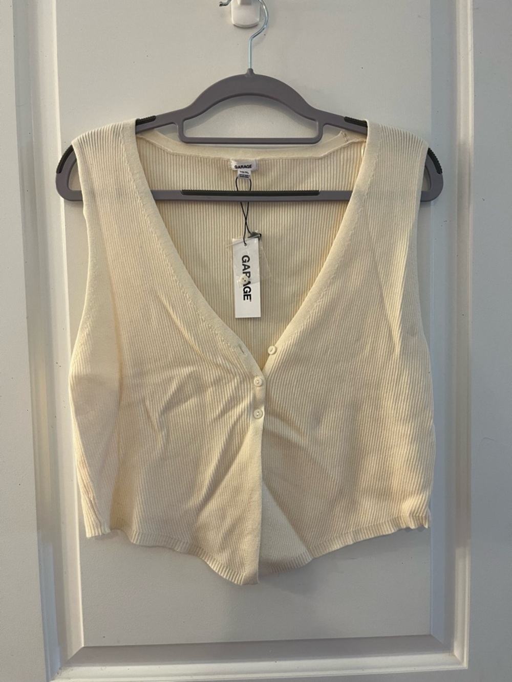 Garage Cream Ribbed Button-Front Tank
